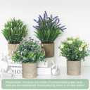 4 Pack Small Fake Plants, Artificial Eucalyptus Leaves with Flowers, Lavender & Daisy with Gray Paper Pulp Pots, Small Faux Potted Plant with Flowers for Home Decor, Indoor&Outdoor Decoration