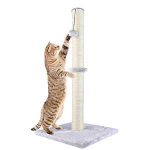 Dimaka 29" Height Tall Cat Scratching Post, Claw Scratcher with Sisal Rope and Covered with Soft Smooth Plush, Vertical Scratch [Full Strectch] for Standard Size Cats(Grey, 29 inches for All Cats)