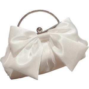 Verdusa Women's Bowknot Evening Bag Ruched Clutch Purse Party Handbag with Chain Strap (White)