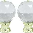 Diamond Crystal Glass Lamp Finials, Clear Lamp Shade Top Screw Cap Knob for Decoration - 2Pcs Gold
