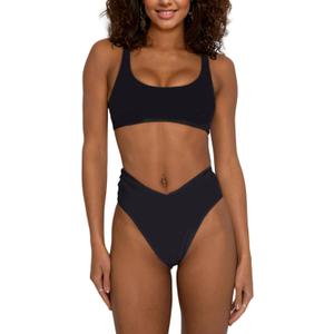 Women's High Waisted Bathing Suit Cute Scoop Neck Sporty Crop Top Push Up Bikini Sets Cheeky V Cut Leg Rise Bottom (Black) M Women's High Waisted Bathing Suit Cute Scoop Neck Sporty Crop Top Push Up Bikini Sets Cheeky V Cut Leg Rise Bottom (Black) M
