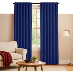 Native Fab Indigo Blue 100% Cotton Curtain Panels 54" W x 84" L, Light Filtering Window Panels for Bedroom, Living Room, Farmhouse Decor