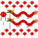 23Pcs Chinese New Year Decorations 2026 with 2 3D Dragon Decorations and 1 Red Ball and 20 Chinese New Year Plastic Lanterns for Chinese Spring Festival Party Decorations