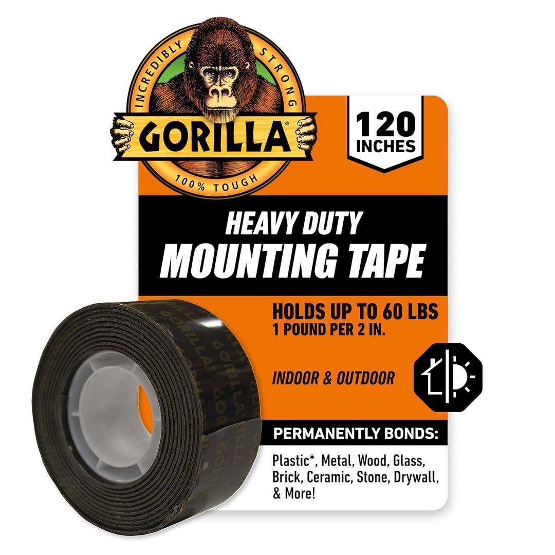Gorilla Heavy Duty Double Sided Mounting Tape, Black Tape, 1" x 120" (Pack of 1) - Weatherproof for Indoor or Outdoor
