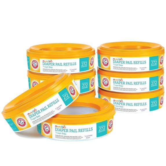 Munchkin® Arm & Hammer Diaper Pail Refill Rings, Holds up to 2,176 Newborn Diapers, 8 Pack