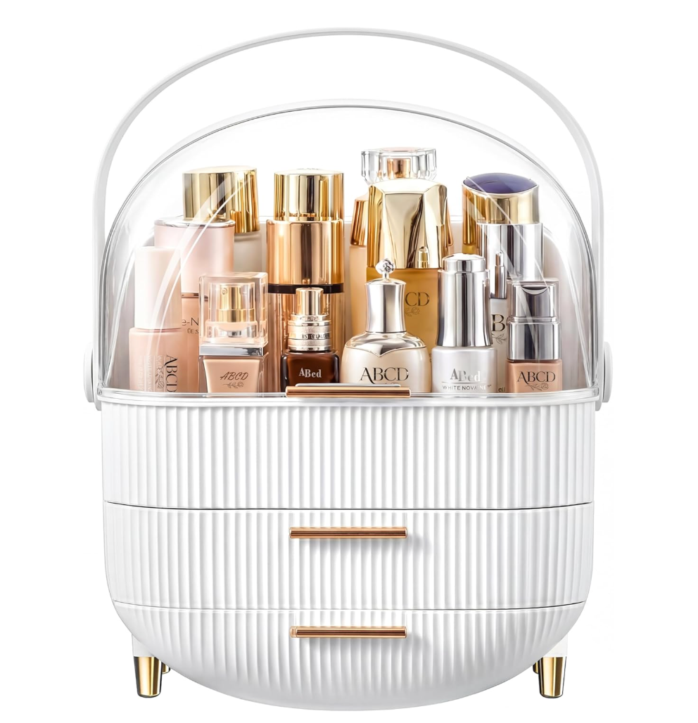 NestOrganix Makeup Organizer Skincare Organizers  Cosmetic Display Cases with Transparent Cover, SkinCare Organizers for Bathroom Countertop, Bedroom Vanity Desk, Lipstick Organizer, White