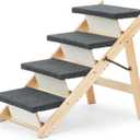 MEWANG Wooden Dog Stairs/Steps - Foldable 4 Levels Pet Stairs & Ramp Perfect for Beds and Cars - Portable Dog/Cat Ladder Up to 110 Pounds (30.9" L x 18.5" W x 25.6" H - 4 steps)