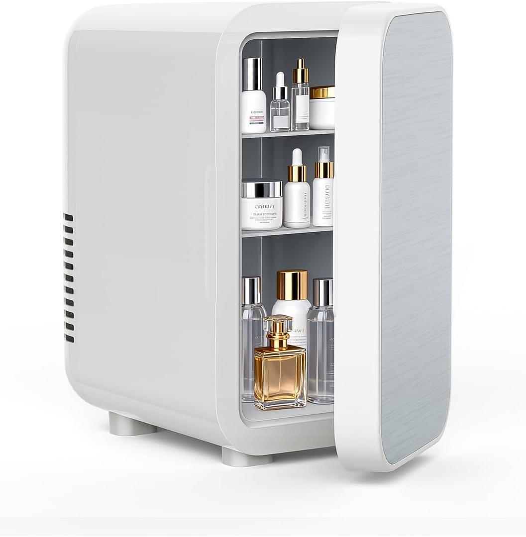 FANSEXPERT Skincare Fridge with Glass Panel, 6L Mini Fridge for Home/Car, AC/DC Portable Thermoelectric Cooler and Warmer, Makeup Mini Compact Refrigerator for Skincare Cosmetics Food Drinks (White)