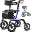 Walkers for Seniors, Rollator Walker with Seat, 12" Big Rubber Wheels All Terrain Rolling Walker, Foldable Rollator Walker, Built-in Cable, Reinforced Aluminum Frame, Blue