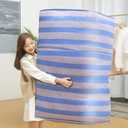 Nylon Woven Bag, Large Moving Bags with Zipper & Handles, Quilt Clothes Storage Bags Totes Bins, Snake Skin Bag Packing Moving Boxes for College Supplies (Blue/White - 1 Pack)