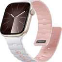 Magnetic Silicone Watch Band Compatible with Apple Watch Bands for Women 40mm 41mm 42mm 38mm, Soft Sport Strong Magnet Strap Replacement for iWatch Series 10 9 8 7 6 5 4 3 2 1, White/Pink
