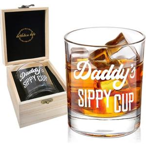 LIGHTEN LIFE Daddy's Sippy Cup Whiskey Glass 12 oz,Unique Dad Gift in Valued Wooden Box,Funny Gag Gift for New Dad,Father,Husband from Kids Wife for Father's Day,Birthday,Christmas