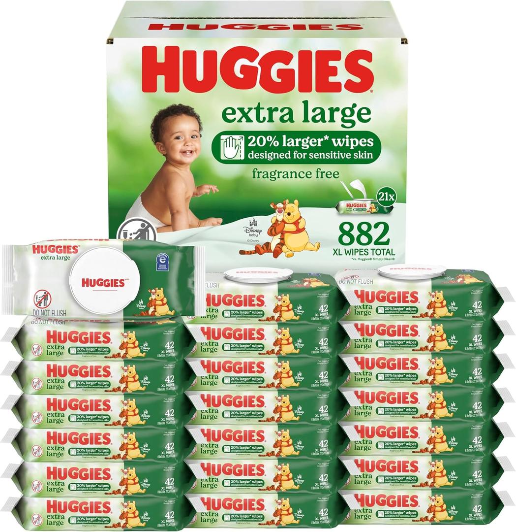 Huggies Extra Large Baby Wipes, Unscented, 21 Flip-Top Pack, 882 XL Wipes Total