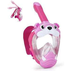 Kids Full Face Snorkel Mask, Snorkeling Gear for Kid, 180° Panoramic View Snorkeling Mask with Adjustable Elastic Fabric Straps - Anti-Fog & Anti-Leak - Portable Mesh Bag