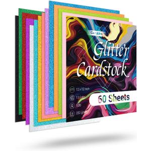 Glitter Cardstock Paper 12" x 12", 250gsm/92lb Glitter Paper 60 Sheets for Scrapbooking, Card Making, Craft Supplies