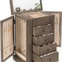 Emfogo Jewelry Box for Women, 5 Layer Large Wood Jewelry Boxes & Organizers for Necklaces Earrings Rings Bracelets, Rustic Jewelry Organizer Box with Drawers and Mirror(Weathered Gray)