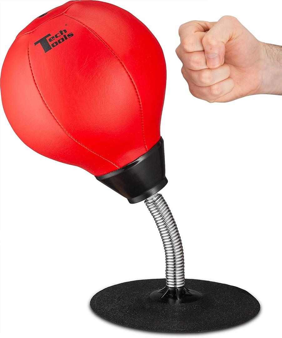 Tech Tools Stress Buster Desktop Punching Bag - Suctions to Your Desk, White Elephant Gifts for Coworker Men and Women, Heavy Duty Stress Relief Ball, Gag Gifts Funny Desk Accessories