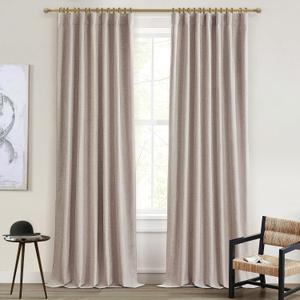 Flax Linen Curtains for Living Room 2 Panels Set, 8-3/4 ft Long Thick Burlap Look Decorative Blackout Curtains 105 inch Sound Drapes Noise Reducing Heavy Back Tab/Rod Pocket (W50 xL105)