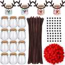 Roshtia 24 Pack Christmas Craft Kit Xmas Reindeer Candy Jar Craft Kit Glass Bottles with Cork, Pipe Cleaners, Googly Eyes & Pom Poms DIY Holiday Treat Containers, Arts Gift Crafts Activity