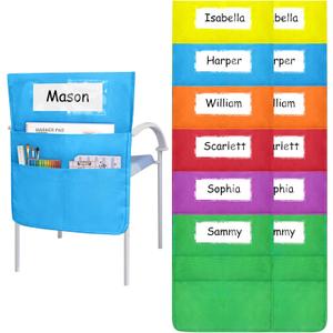 Chair Pockets for classrooms, 6 Bright Color Seat Storage Organizer for Kids School Supplies with 2 Large Pockets Keeps Students Organized and Classrooms Neat (12 Pack)