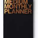 JSTORY Medium Monthly Planner, Undated, Year Round, Premium Thick Paper, Eco Friendly Stitch Bound A5 16 Months 150 GSM 18 Sheets Black Gold