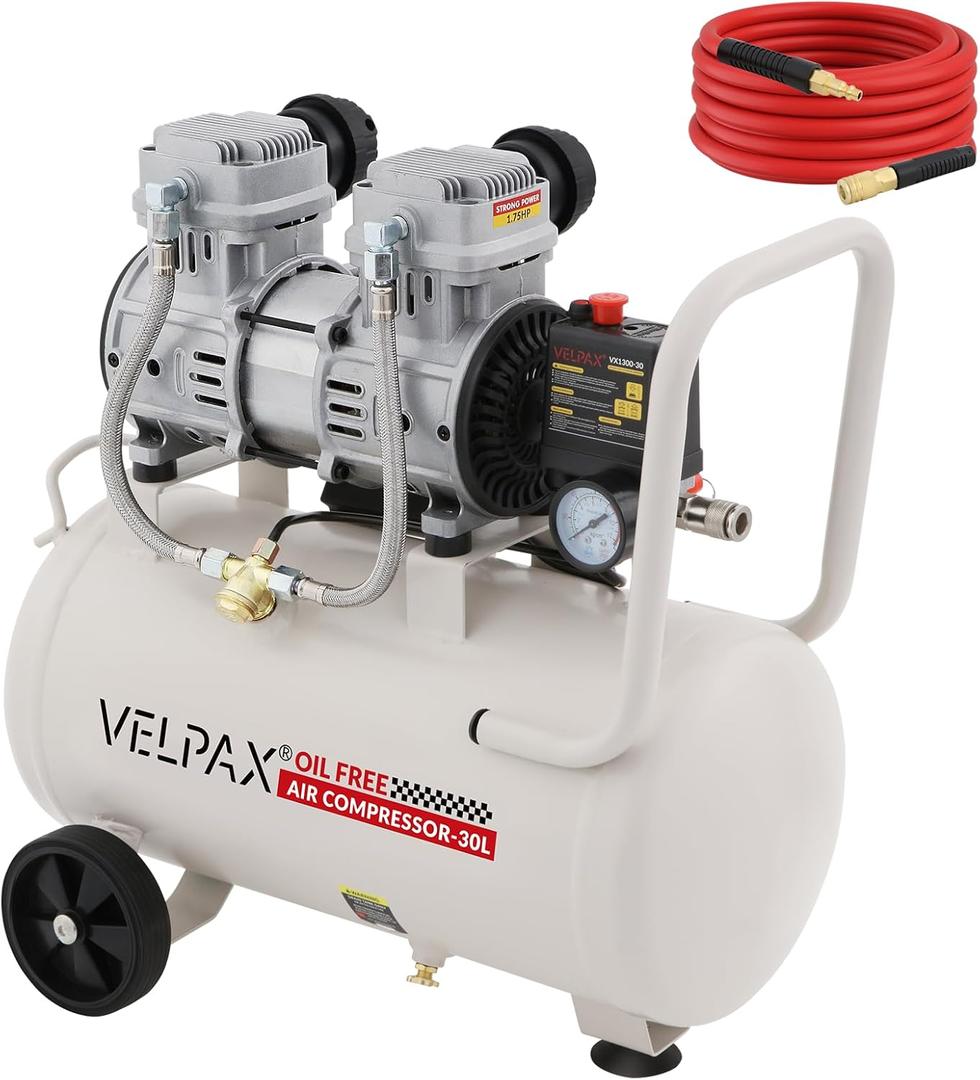 Ultra Quiet Air Compressor, Only 68dB, 8 Gallon Tank, Oil-Free, 110V/60Hz 1.75HP, 7.42CFM@115PSI, Air Compressor Perfect for Spray Painting, Auto Repair, Tire inflation, Woodwork nailing