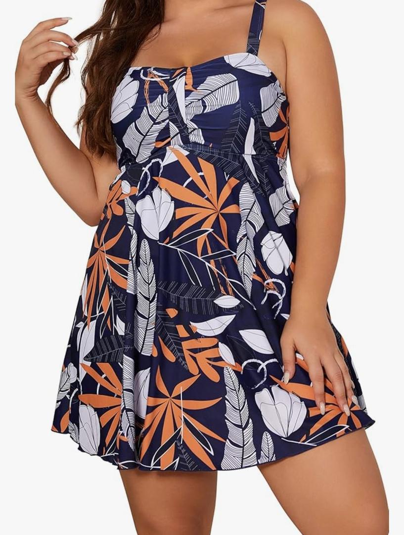 SHEKINI Women's Plus Size One Piece Swimsuit Cover Up Bathing Suits Flowy Swim Dress with Shorts XL