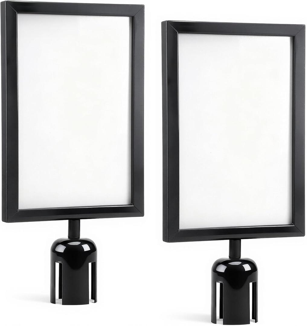 2 PCS Stanchion Sign Holder Frame for 8.3 X 11.7 Inches Paper Size Double Sided Sign Frame with Cover Stanchion Top Frames for Crowd Control Sentry Stanchions, Black