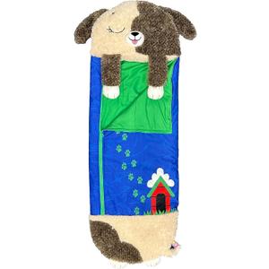 Happy Nappers Medium Hugsy the Puppy 2-in-1 Play Pillow & Sleepy Sack | Plush animal sleeping bag for kids age 3+. 54x20 in, ultra soft cozy material, machine washable portable nap companion