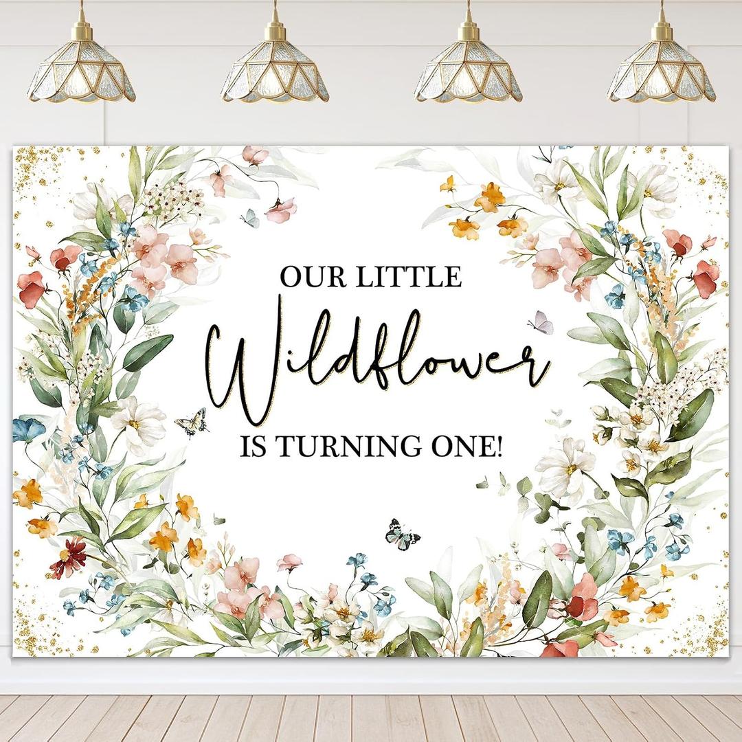 Avezano Wildflower 1st Happy Birthday Backdrop Wildflower First Birthday Party Decorations for Girls Watercolor Floral 1st Party Banner Photoshoot Background (7x5ft)