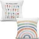 Boho Inspirational Throw Pillow Covers, Boho Classroom Decor, Sign Language Alphabet Rainbow Decorative Pillowcases Cushion Cases for Kids Nursery Room Decor, 18x18 Pillow Covers Set of 2