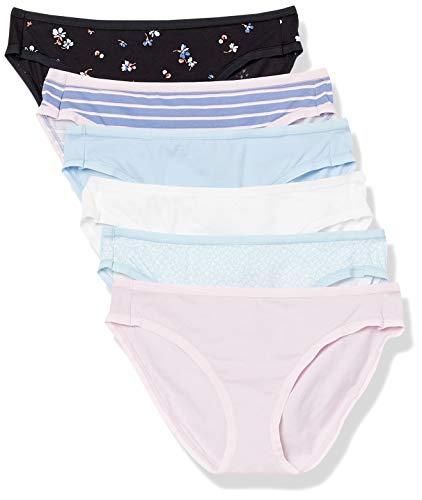 Women's Cotton Bikini Brief Underwear Pack of 6, Black Floral/Blue/Ditsy Floral/Light Pink/Stripe/White, Medium