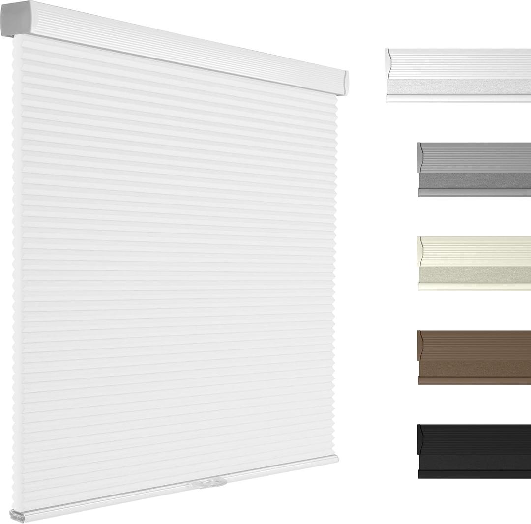 Boolegon Light Filtering Cellular Shades Cordless Pull Down Cellular Blinds Thermal Insulated Honeycomb Blinds for Windows, White (Custom Size, Light Filtering White)