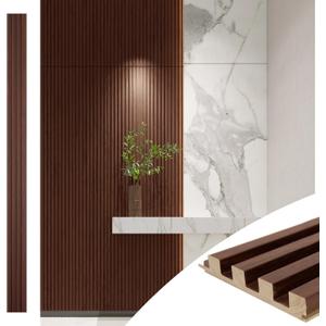 Art3d Slat Wood Wall Paneling - 108 x 5.7 x 0.7in, Pack of 4pcs + 1pc End-Trim for Interior and Ceiling Decor, Walnut