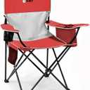 Portable Outdoor Folding Chair with Cup Holder & Cooler Bag - Breathable Mesh, Wide Armrests, Ergonomic Design for Camping, Beach, Backyard - Includes Storage Bag & Bottle Opener (Black/Green/Red)