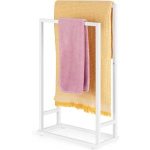Freestanding Towel Racks for Bathroom 2 Tier Hand Towel Drying Rack Metal Blanket Towel Holder Stand for Bedroom Indoor Outdoor Pool Small Blanket Rack (Matte White)