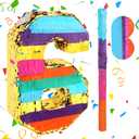 Rainbow Number 6 Pinata with a Blindfold and Bat for Boys Girls 6th Birthday Party, Kids Anniversary Celebration, Fiesta Supplies (16.1 x 10.6 x 3.2 Inches)