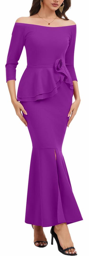 Evening Gowns for Women Formal Elegant Party Long Sleeve Maxi Dresses 2024 Off Shoulder High Split Wrap Dress