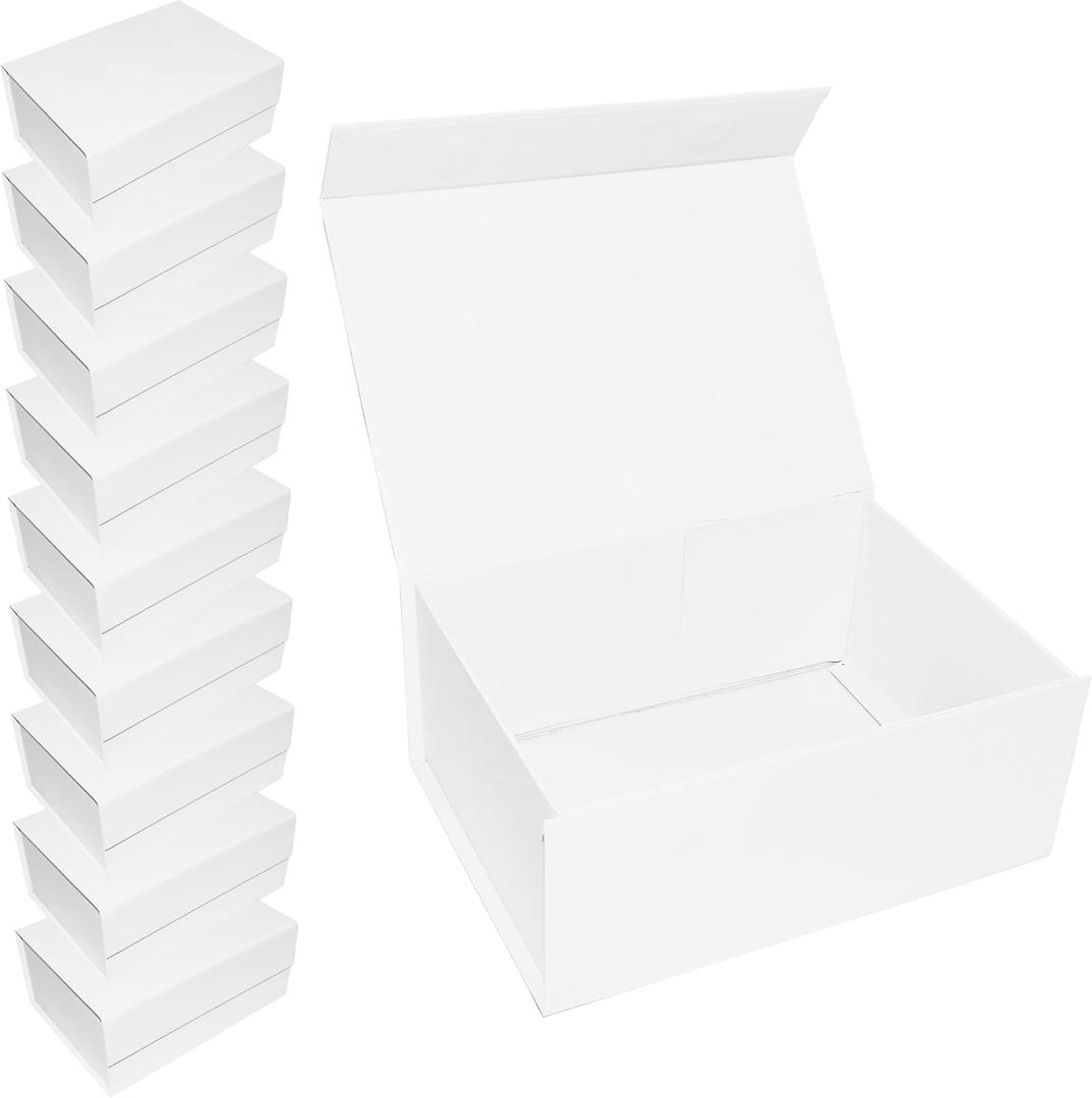 ModParty Set of 10 Magnetic Gift Boxes  9.25 x 6.75 x 4 in Foldable Pink Boxes with Lid & Closure  DIY Bridesmaid Proposal, Packaging & Small Business Gifts (EB3541NP) (White)