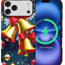 for iPhone 17 Pro Max Case,Campatible with Magsafe,Featuring A Mixed Double-Layer Protective Matte Shell Design with Glossy Patterns,Christmas Shining Golden Bell.