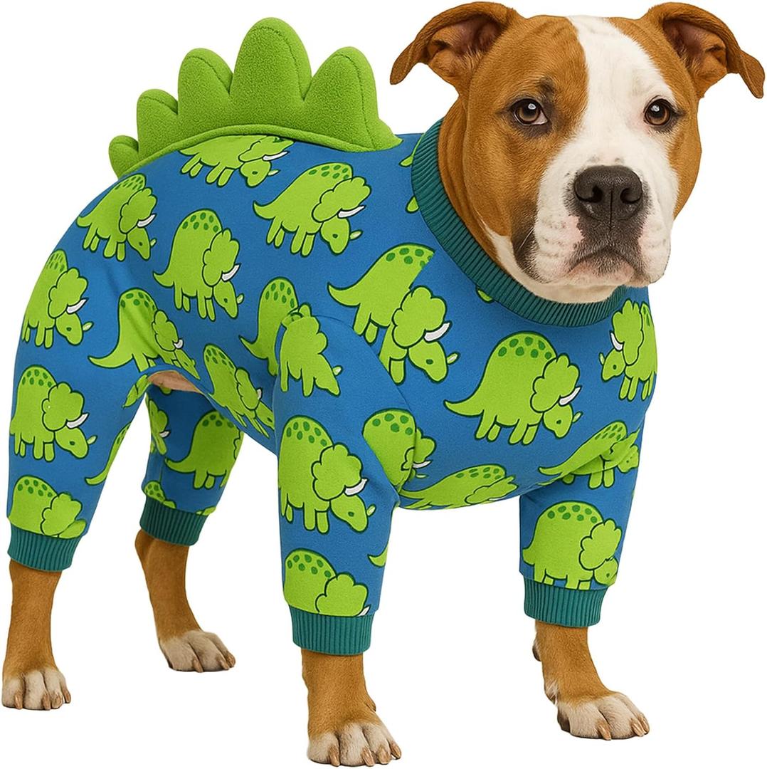 LovinPet Large Dog Pajamas, Four-Leg Stretch Onesie Bodysuit, Lightweight UV-Shielding Pajamas, Anti-Lick Calming Recovery Suit for Surgery, Pull-On for Medium and Large Breeds,Blue Green,3XL