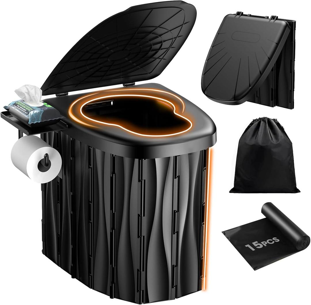 New Upgraded 15'' XL Portable Toilet for Adults, Camping Toilet Tested 500 LBS With Lid & Removable Paper Holder, Portable Potty for Truck Drivers, Camping, RV, Hiking, Car, Tent, Beach, Emergencies