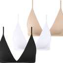 INIBUD Bralette for Women Removable Padded Bra Yoga Seamless V Neck Triangle Adjustable Straps Wireless (Medium, Black+off-white+creanm)