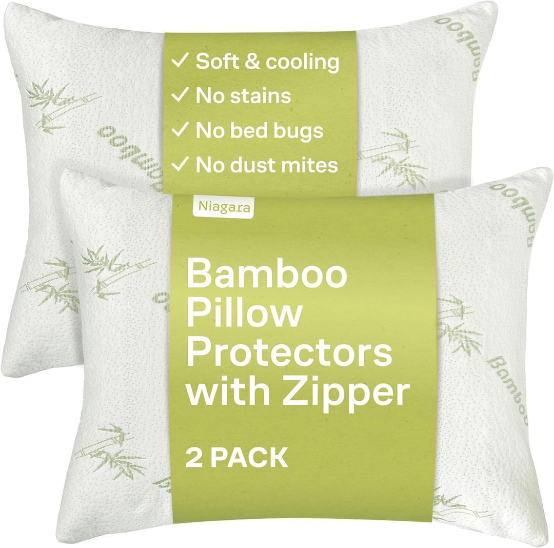 Cloud-Like Pillow Protectors with Zipper Standard Size - Breathable Cooling Pillow Covers for Hot Sleeprers - 100% Resistant to Stains, Dust & Dirt (Green 2-Pack)