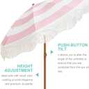 AMMSUN Boho Fringe Umbrella Outdoor Patio, 6.5ft UPF50+ Picnic Umbrella with Tassels with Steel Pole and Push Button Tilt, Pink Stripes
