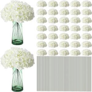 Unittype 400 Pieces Silk Hydrangea Artificial Flowers Heads with Stems Faux Hydrangea Flowers for Wedding Centerpieces Bouquets DIY Floral Decorations for Home Indoor (White)