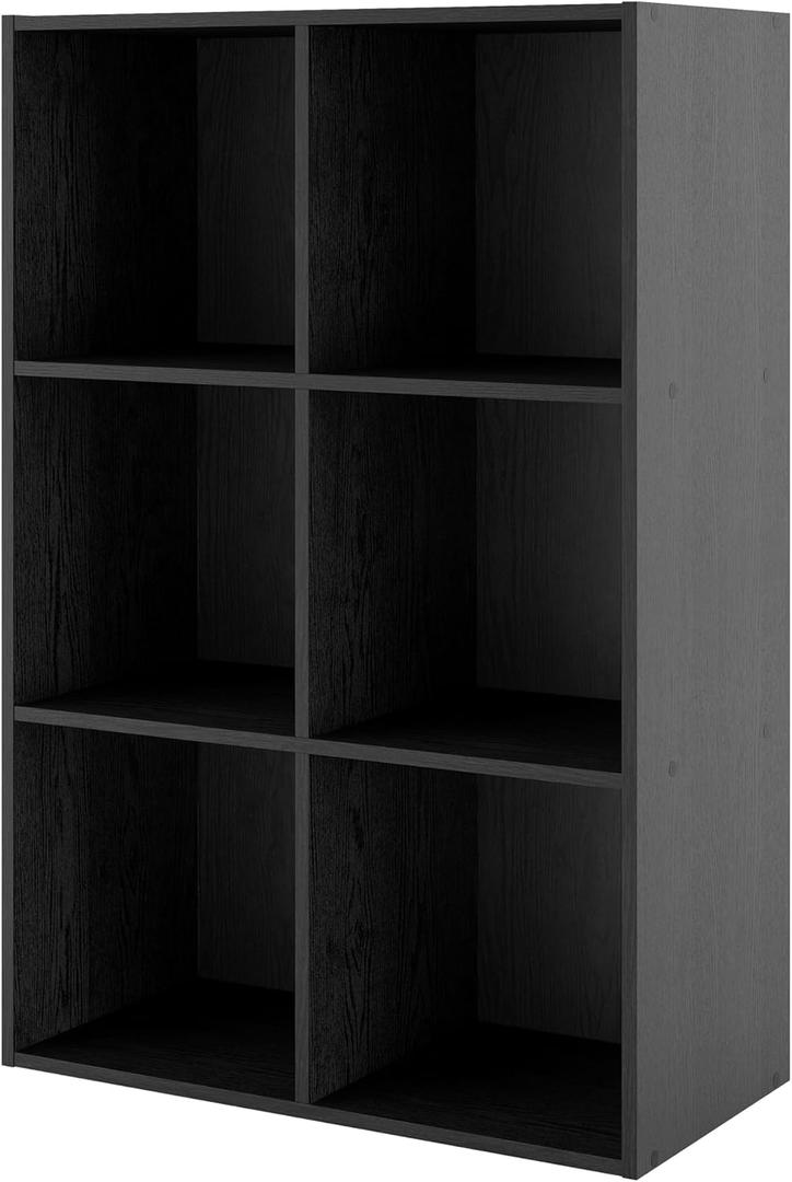Homes: Inside + Out Apexa 6-Cube Storage Organizer Shelves, Stackable Wood Bookcase Fits Cubby Bins for Organization, Dorm Teen Room Decor & Home Office, Black