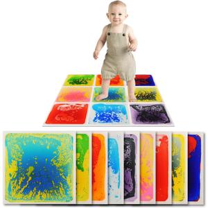 Art3d Liquid Fusion Activity Play Mat for Kids, Pack of 9 Tiles 12" X 12", Multi-Color (Green-yellow,orange,blue-red,pink,blue-yellow,yellow-black,red,blue,purple-black)