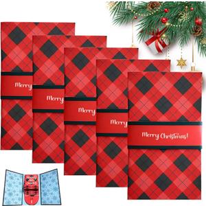 5Pcs Handmade Christmas Gifts Card Booklet,Handmade Christmas Gift Card Holder Book,Christma Money Holder Envelope Booklet,DIY Personalized Xmas Gift,Xmas Party Supplies for Family and Friends