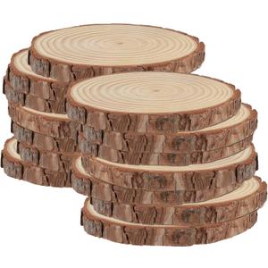 HAKZEON 14 PCS 6-7 Inches Natural Wood Slices, 3/5 Inches Thick Wood Rounds with Bark, Unfinished Wooden Discs for Crafts Rustic Wedding Ornaments, DIY Arts Christmas Home Decor